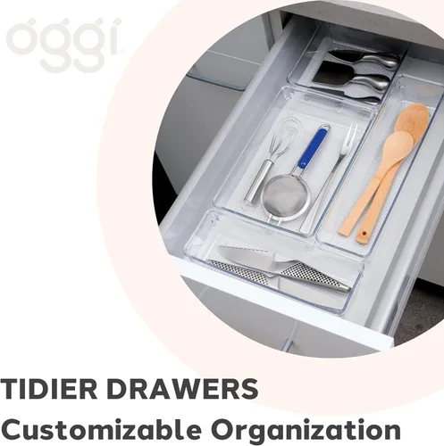 Miniatura 6 de Oggi Juego de 3 organizadores de cajones transparentes – (1) 6x6.25, (1) 6.25x9.25, (1) 6.25x15.75 – Ideal para organizar cajones de cocina