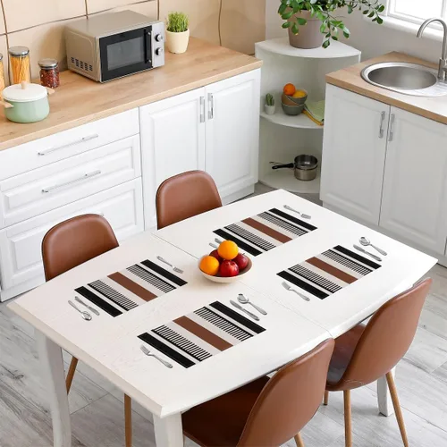Miniatura 3 de Juego de 4 manteles individuales color negro, beige y marrón, con rayas geométricas, estilo bohemio para hombres, mujeres y adultos, estilo simple