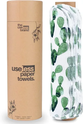The Useless Brand Rollo de toallas de papel reutilizables, 12 toallas de franela de algodón lavables ecológicas con rollo de cartón, cero residuos y