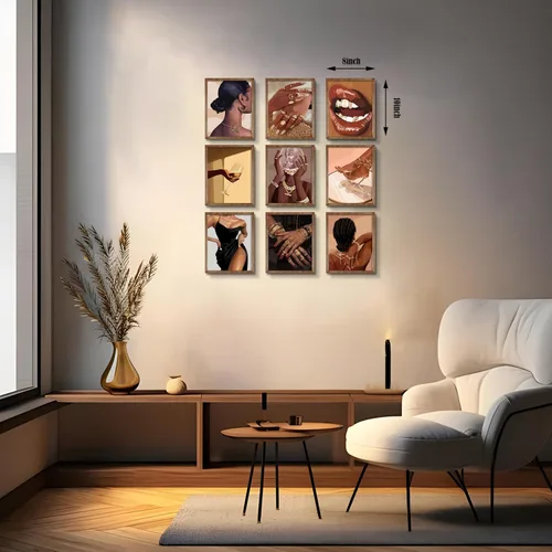 Miniatura 3 de WIARTSH Black Girl - Juego de 9 lienzos abstractos de mujer afroamericana, arte moderno de melanina de moda para sala de estar, dormitorio