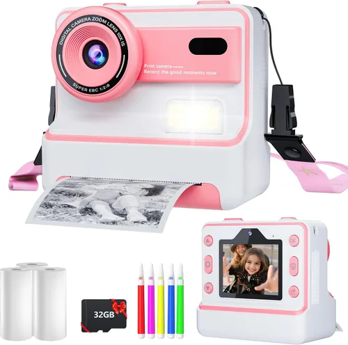 Cámara de impresión instantánea para niñas y niños de 3 a 12 años, cámaras digitales 1080P para niños, regalos de cumpleaños de Navidad para niñas