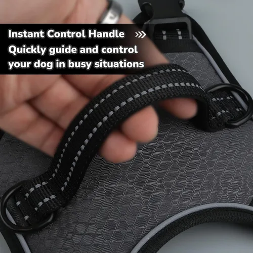 Miniatura 3 de EVERKING Arnés de chaleco sin tirones con asa, arnés ajustable impermeable con 4 hebillas, clip reflectante frontal y trasero para perros pequeños