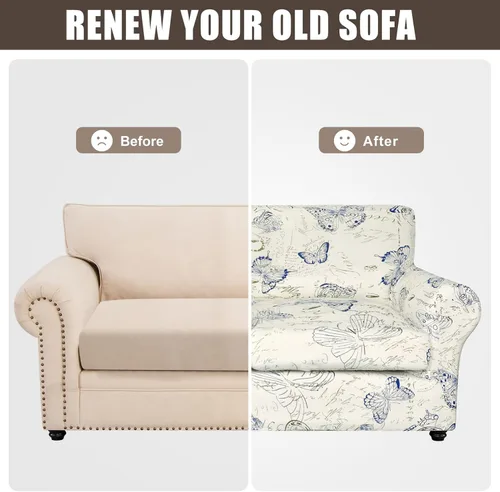 Miniatura 7 de SearchI - Funda de sofá elástica con estampado floral, 3 piezas, incluye 2 fundas de cojín independientes, protector lavable para muebles de sala