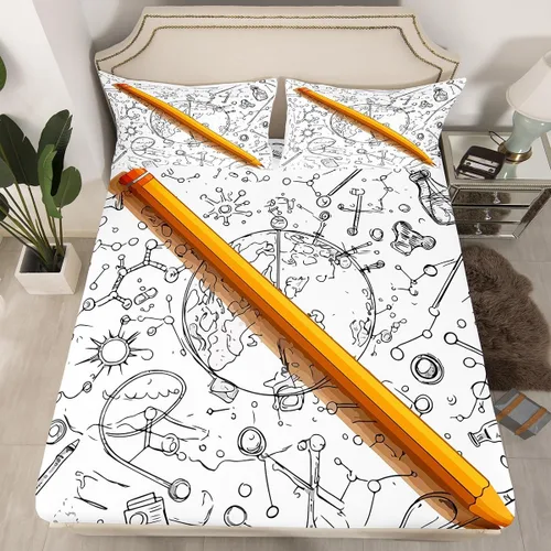 Miniatura 12 de Juego de ropa de cama ajustable con fórmula informática para niños y niños, diseño de geometría de acuarela, números, fórmula matemática, juego