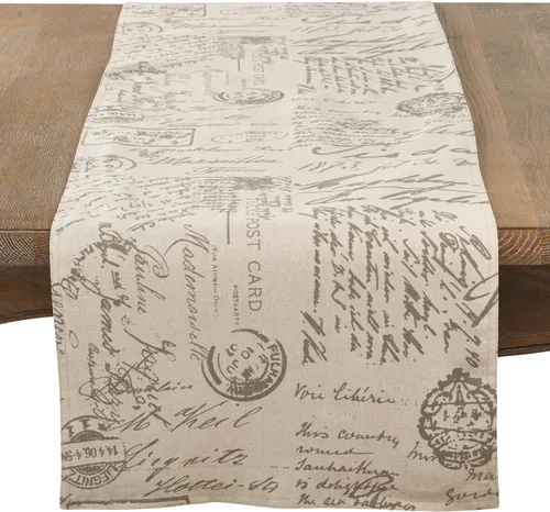 Miniatura 6 de SARO LIFESTYLE Camino de mesa con diseño de escritura vintage, 55 x 55 pulgadas, natural