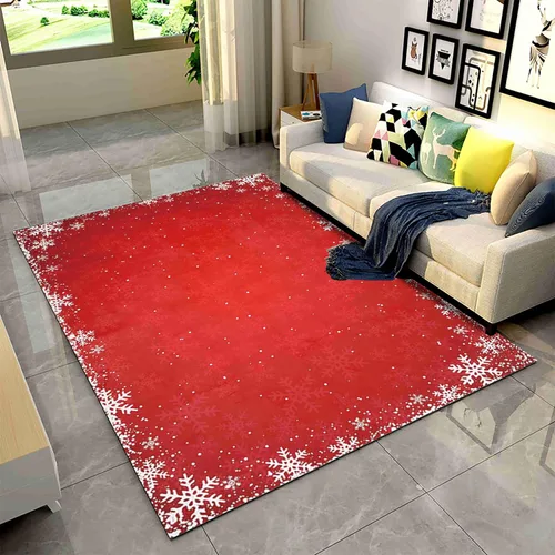 Miniatura 16 de Alfombra de área de decoración de habitación de Feliz Navidad, 2 x 3 pies, alfombra de árbol de Navidad con copos de nieve para dormitorio, alfombra