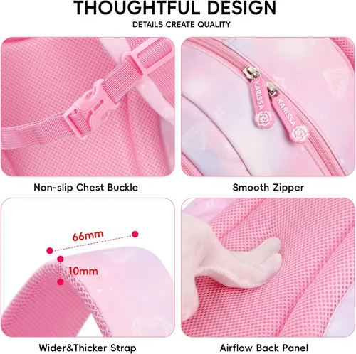 Miniatura 4 de Tanou Mochila con lonchera para niñas, Rosado, Juego de mochila escolar para niña