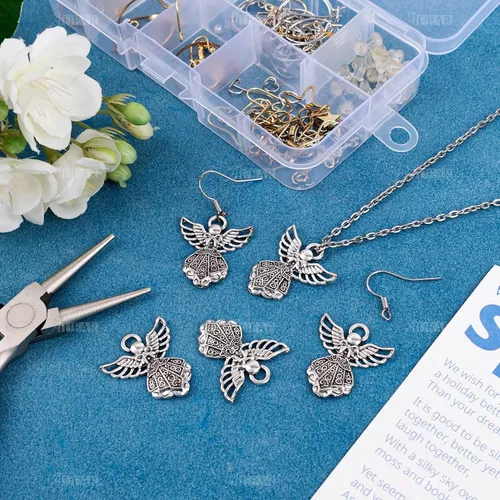 Miniatura 7 de AUEAR, Colgantes de plata antigua con dijes de ángel para hacer joyas de bricolaje, collar y pulsera