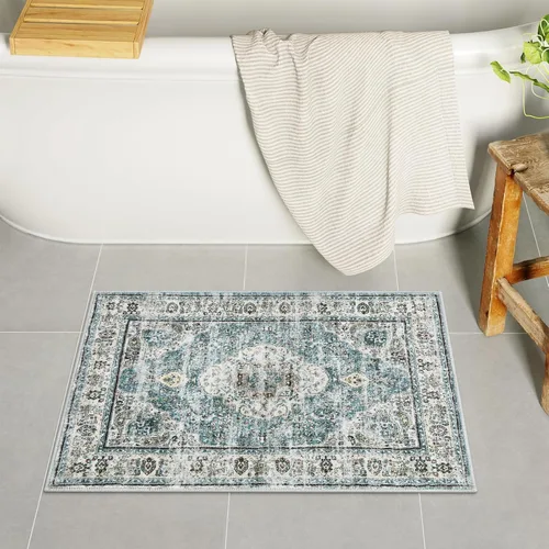 Miniatura 25 de Uphome Tapete de baño color naranja, estilo bohemio y envejecido, tapete de baño pequeño de terciopelo súper acogedor, antideslizante, lavable a