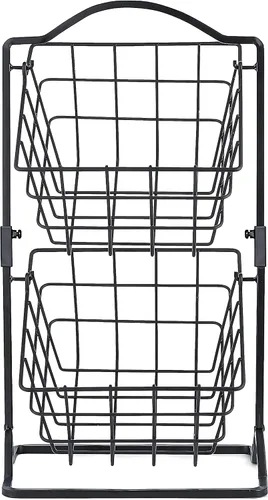 Miniatura 2 de Cesta de frutas de hierro de 2 niveles para encimera de cocina, pan, frutas y verduras, cesta de almacenamiento de alambre colgante para organizador