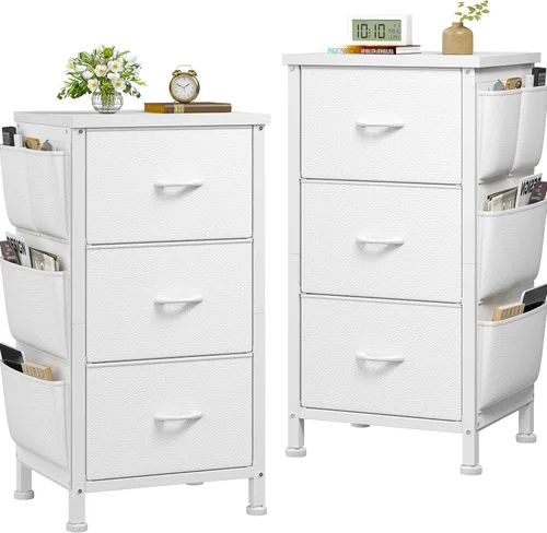 Miniatura 10 de EnHomee Mesita de noche alta, mesita de noche con cajones para dormitorio, mesita de noche con parte superior de madera, mesa auxiliar con marco