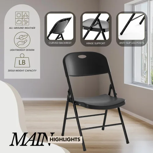 Miniatura 5 de Paquete de 2 sillas plegables de plástico resistente, sillas plegables de capacidad de 450 libras para interiores y exteriores, asientos portátiles