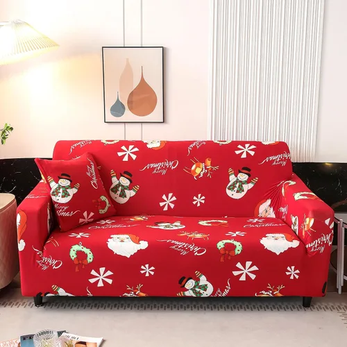 Miniatura 11 de Anibedding - Funda estampada de Navidad roja para sofá de 2 cojines, funda elástica con renos y copos de nieve para sofá, funda de sofá lavable a