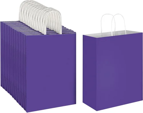 Miniatura 12 de Oikss Paquete de 100 Bolsas de Papel Kraft Marrón Natural Liso de 10x5x13 con Asas al Por Mayor para Favores de Fiestas de Cumpleaños Comestibles