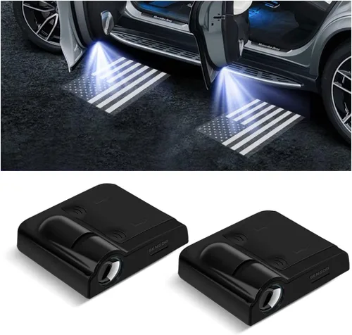 2 luces LED inalámbricas para puerta de automóvil, proyector de logotipo, luz de cortesía, sensor magnético sin agujeros, lámpara de bienvenida de