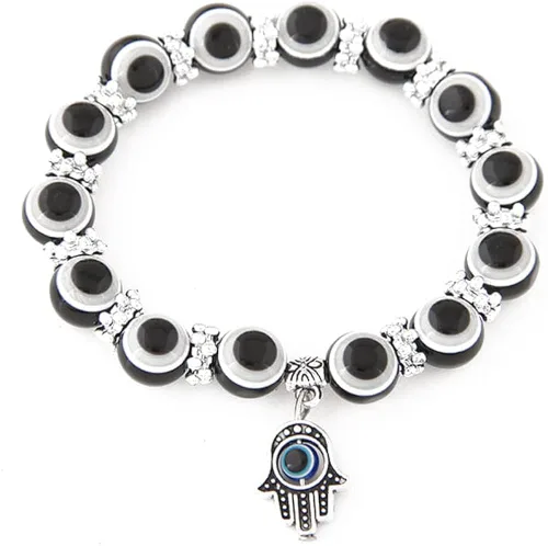Miniatura 6 de Caiyao Juego de pulseras multicolor con cuentas de ojo malvado de la suerte amuleto turco Hamsa mal de ojo pulsera elástica elástica para mujeres