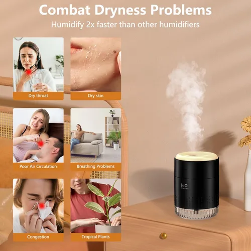 Miniatura 11 de Mini humidificador portátil, apagado automático, 2 modos de niebla, silencioso, pequeños humidificadores para dormitorio, viajes, oficina, Rosa