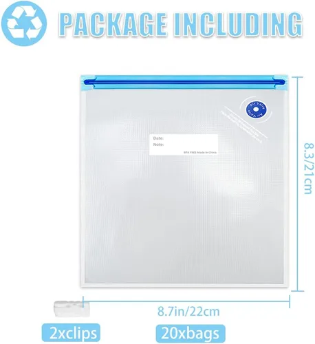 Miniatura 7 de Sous Vide Bags - 20 bolsas de 8.3 x 8.7 pulgadas/8.3x8.7 in, sin BPA, reutilizables, selladoras al vacío, mantienen los alimentos frescos