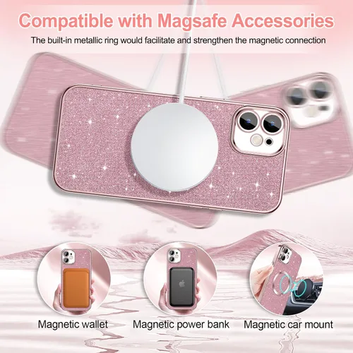 Miniatura 87 de Hython Funda para iPhone 14 Pro Max con purpurina, fundas magnéticas transparentes para teléfono con protector de lente de cámara