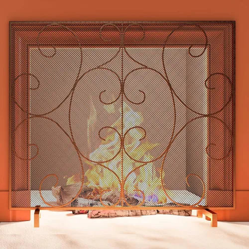 Miniatura 7 de Kingson Panel individual decorativo plano para chimenea, cubierta sola hecha a mano, malla de metal duradera, resistente al calor, malla de Bronce
