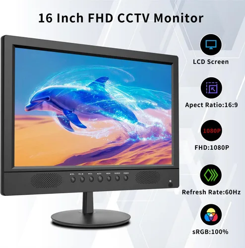 Miniatura 2 de Jexiop Monitor de seguridad de 16 pulgadas, monitores montados en la pared admite reproducción de video USB/formato completo, monitores CCTV