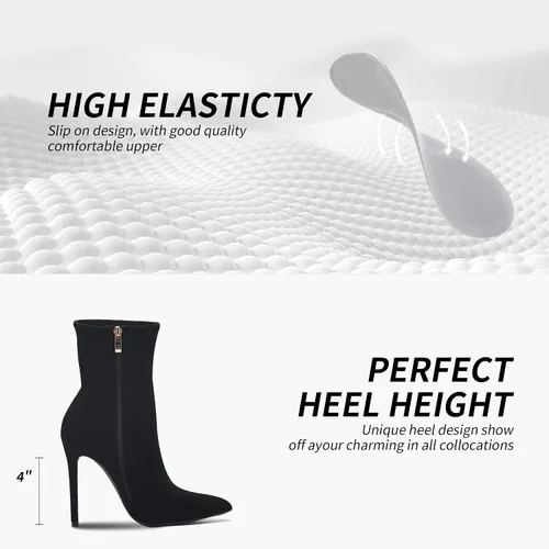 Miniatura 4 de CAMSSOO Botas de tobillo elegantes para mujer, con puntera puntiaguda, tacón alto, cómodas botas de media pantorrilla