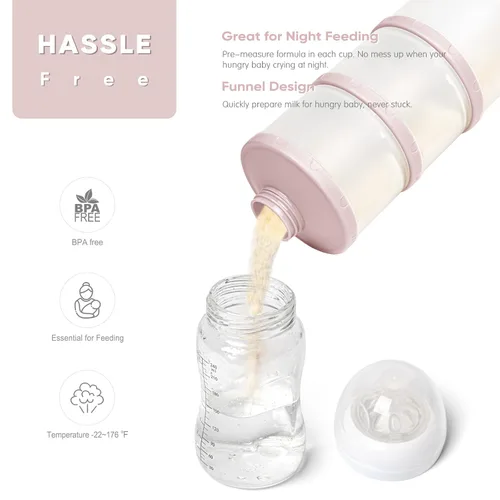 Miniatura 5 de Dispensador apilable de fórmula Termichy, contenedor portátil de leche en polvo, 2 paquetes, rosa claro