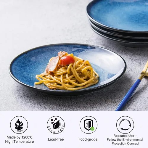 Miniatura 4 de UNICASA Juego de 4 platos de cerámica para postre, platos reactivos de 8 pulgadas para aperitivos, aperitivos, ensaladas, platos para servir, aptos