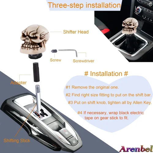 Miniatura 3 de Pomo de cambios con forma de calavera para palanca de cambios de coche, color beige, ajuste universal para la mayoría de las transmisiones manuales
