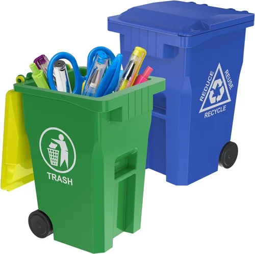 Miniatura 9 de Wiosi Mini soporte para bolígrafos de basura para escritorio y pequeño contenedor de reciclaje, negro y naranja, paquete de 2