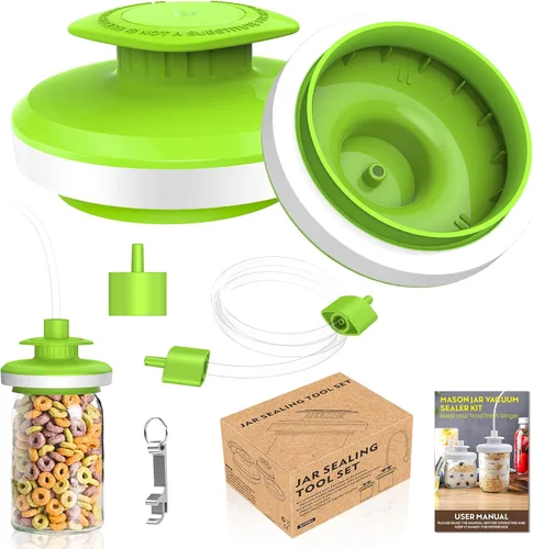 Sellador al vacío para tarros Mason Tarros, sellador de tarros y manguera de accesorios para Foodsaver, kit de fijación al vacío de almacenamiento