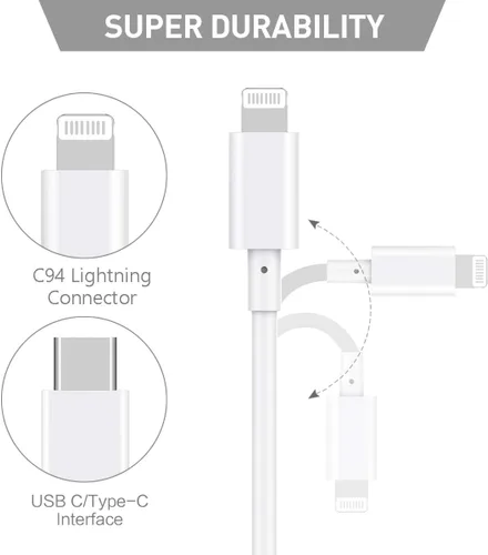 Miniatura 6 de Suswillhit Cable USB C a Lightning de 3 pies con certificación MFi de Apple, cable de carga rápida para iPhone 12/12 Mini/12 Pro/12 Pro Max/11