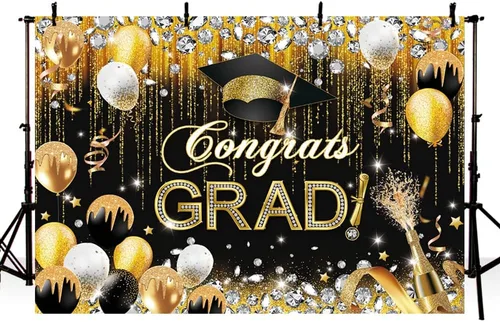 Miniatura 2 de MEHOFOND Telón de fondo con texto en inglés "Congrats Grad" para la clase de 2025, decoraciones de fiesta de graduación para fotografía