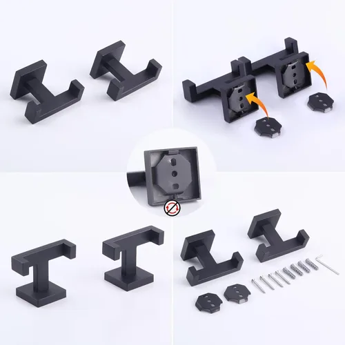 Miniatura 6 de GERZWY Gancho doble para toallas de baño negro mate de acero inoxidable para abrigo/bata para baño, cocina, estilo moderno de hotel, montado