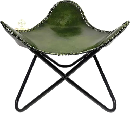 Miniatura 25 de Pie plegable de mariposa de cuero Acento de salón, camping, caminar, caza, senderismo, pesca, viajes (beige)