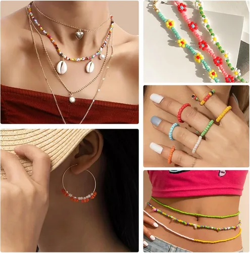 Miniatura 6 de TEXGIZRLY Cuentas de semillas de vidrio de 3 mm para hacer joyas, kit de fabricación de pulseras de amistad para niñas y adultos, kit de cuentas