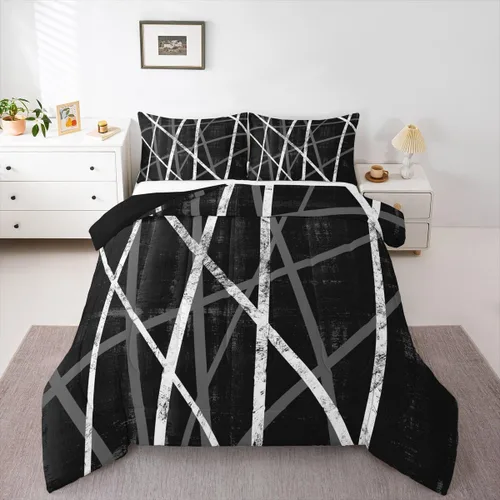 Miniatura 8 de Erosebridal Edredón azul marino tamaño individual, juego de ropa de cama a rayas de acuarela para adultos, relleno interior de edredón geométrico