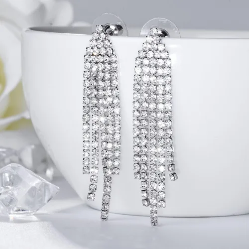 Miniatura 2 de SELOVO - Aretes colgantes de fleco de candelabro con cristales austriacos transparentes