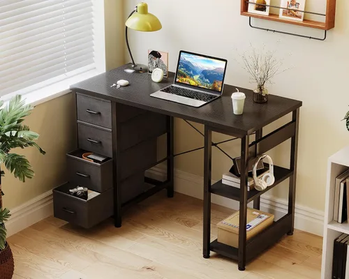 Miniatura 2 de Casaottima Escritorio pequeño de 40 pulgadas para computadora con 4 cajones de tela, moderno escritorio de PC para espacios pequeños, escritorio