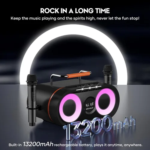 Miniatura 8 de BIGASUO Máquina de karaoke con luces intermitentes explosivas de graves intensos para adultos, sistema de altavoces PA portátil Bluetooth con 2