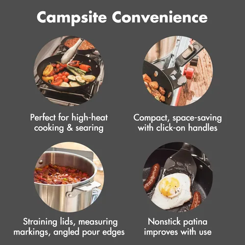 Miniatura 5 de OXO Juego de 8 utensilios de cocina para acampar al aire libre, sartén de acero al carbono pre-sazonado de 10 pulgadas, cacerolas de acero