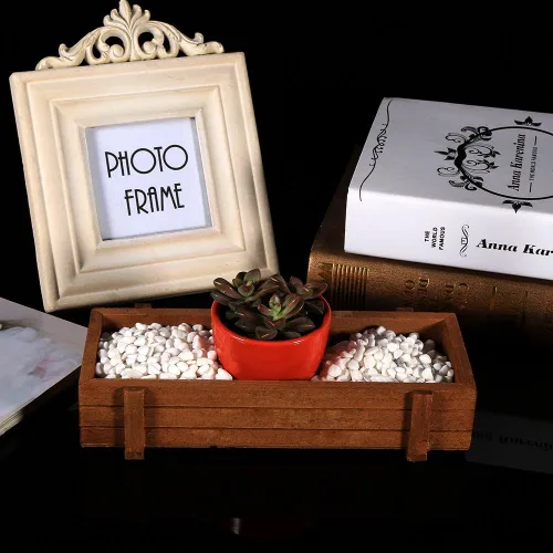 Miniatura 7 de JTLB Caja de almacenamiento rectangular de madera para interiores y exteriores, diseño de flores suculentas