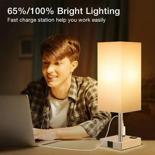 Miniatura 8 de aooshine - Juego de 2 lámparas de mesita de noche con control táctil con puertos de carga USB-C+A y salidas de AC, lámpara de mesita de noche