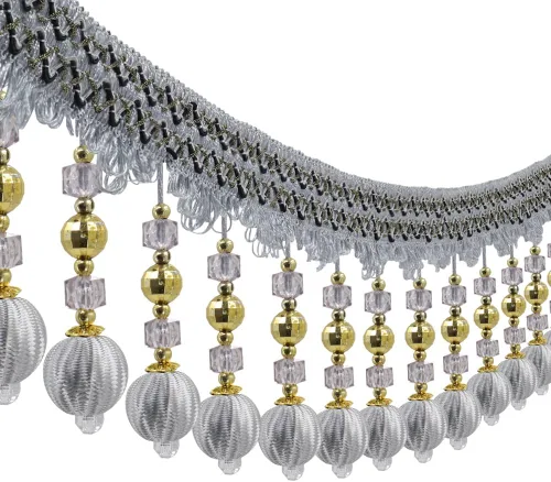 Cinta decorativa de 3 yardas con flecos y borlas, borlas, para cubierta de piano, cinta decorativa para cortina (gris)