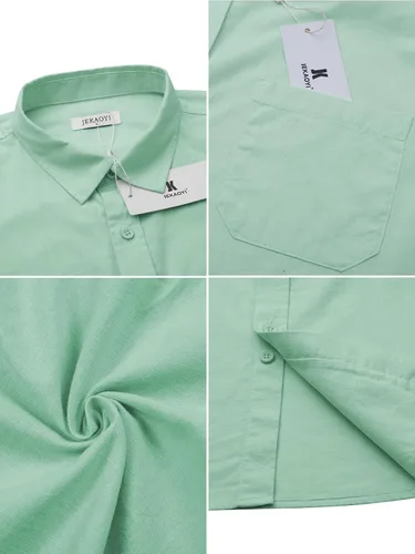 Miniatura 4 de Camisas de lino con botones para hombre, estilo casual, manga larga, ajuste regular, de algodón, con bolsillo
