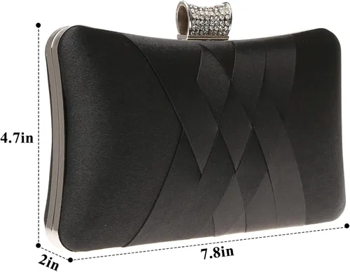 Miniatura 2 de DA BODAN Bolso de mano Jane de satén con diamantes de imitación para mujer, para noche, novia, graduación, fiesta, bolso cruzado con cadena