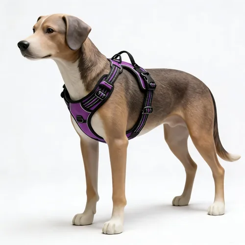 Miniatura 14 de Arnés azul para perro sin tirones con 2 clips para correa, chaleco acolchado suave para perros grandes, chaleco reflectante ajustable para perro