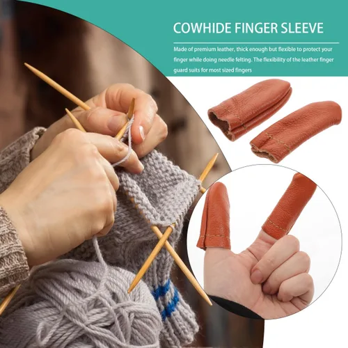 Miniatura 2 de COHEALI 10 pares de protectores de dedos de cuero suaves y transpirables para coser, tejer, fieltro, tallado en madera, manualidades, 2.55 x 0.78 x