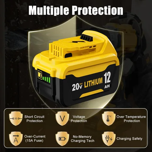 Miniatura 5 de 2 Pack 12.0Ah Extended Runtime Lithium Battery Replacement for Dewalt 20V Max Battery Compatible with Dewalt 20 Volt Battery DCB206 DCB207 DCB204