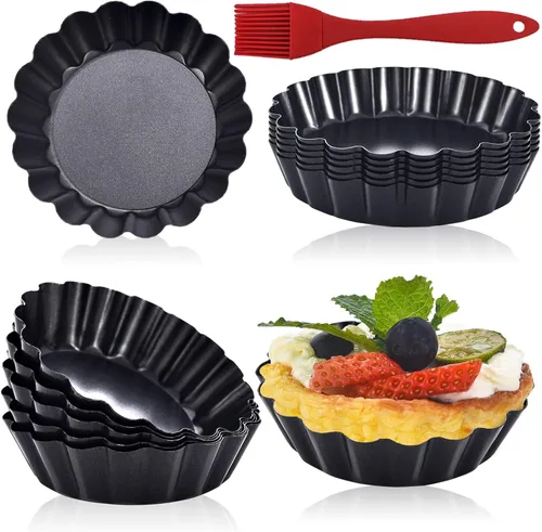DATANYA Paquete de 12 Mini Moldes para Tartas con Fondo Extraíble de 3 Pulgadas, Molde Redondo Antiadherente de Acero al Carbono Acanalado para